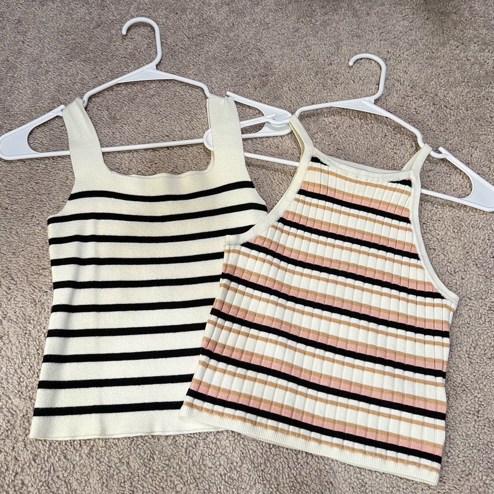 H&M Black and White Ribbed Fitted Tank Top